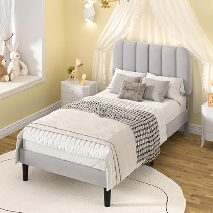 Twin Size Bed Frame with Upholstered Headboard