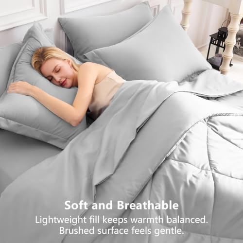Twin Comforter Set with Sheets Light Grey
