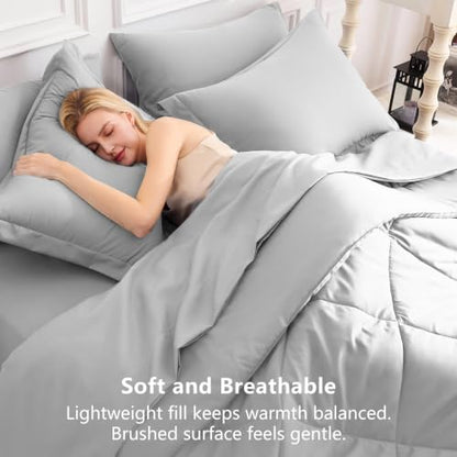 Twin Comforter Set with Sheets Light Grey