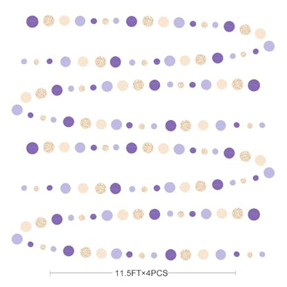 Champagne Gold Purple Cream Nude Polka Dots Garland Lavender Hanging Paper Circle Dot Streamer for Birthday Wedding Shower Engagement Bridal Shower Lilac Violet Theme Party Decorations Supplies