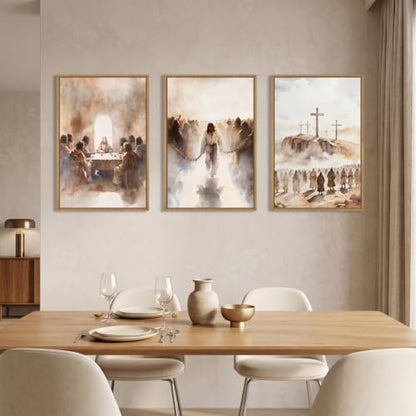 Large Jesus Neutral Framed Canvas Wall Art Set