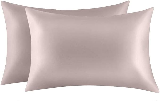 100% Mulberry Silk Pillowcases Set of 2 for Hair and Skin and Super Soft and Breathable Queen Size Nature Silk Pillowcases (Queen, Apricot Gray)