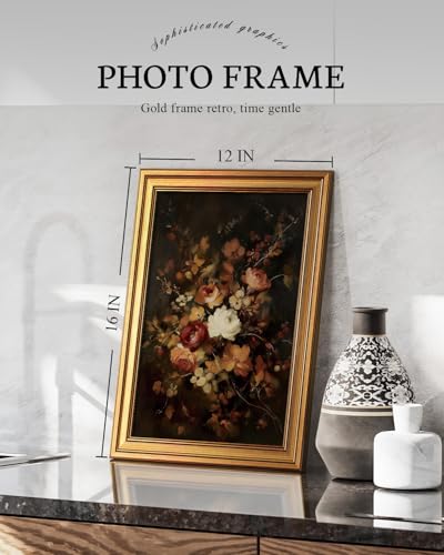 Gold Framed Moody Dark Floral Wall Art