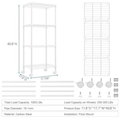 1000 lbs 4 Shelf Adjustable Heavy Duty Steel Wire Rack (4 Count)