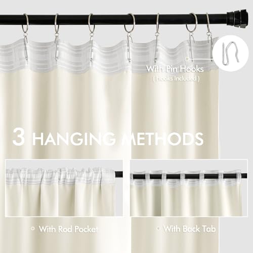 Cream Back Tab Blackout Curtains 52x96 Inch Long 2 Panels Set (2 Count)