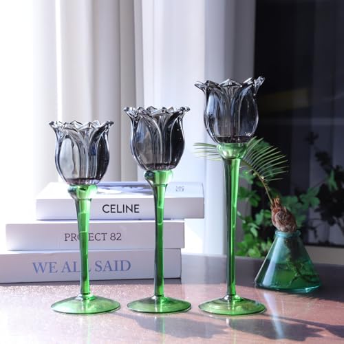 Light Black Flower Tealight Candle Holder Set of 3 Halloween Theme (3 Count)