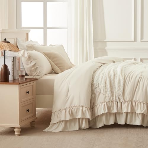 Beige Ruffle Comforter Set King
