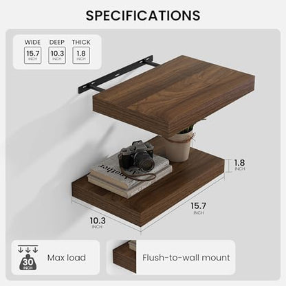 Floating Shelves 15.7" W x 10.3" D Walnut Set of 2 (2 Count)