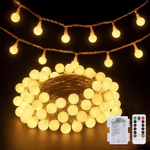 Warm White 100 LED Globe Battery Operated Christmas Lights Indoor