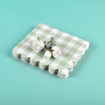 150Pcs Sage Green Gingham Party Supplies Green Gingham Paper Plates and Napkins Green Plaid Plates Disposable Greeny and White Plaid Party Decor for Birthday Family Picnic BBQ Party (150 Count)