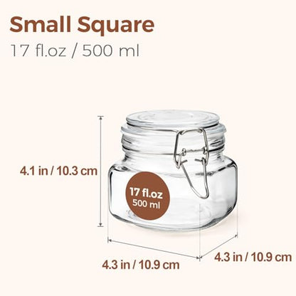 Square Glass Food Jars 17 oz 6 Pack for Pickling and Herbs Storage (6 Count)