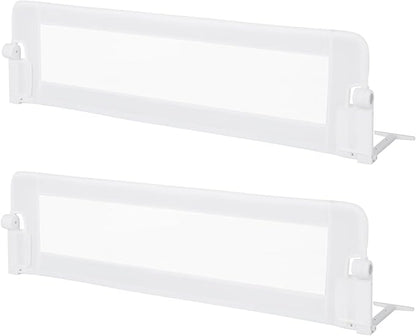 BABY JOY Double Sided Bed Rail Guard, 2 Pack, Extra Long, Swing Down for Convertible Crib, Folding Baby Safety Bedrail for Kids Twin Full Size Queen King Mattress, Rails for Toddlers (White, 60")
