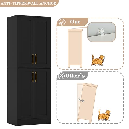 Pantry Kitchen Pantry Cabinet with 4 Doors and Adjustable Shelves
