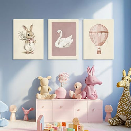 Wrapped Canvas Pink Cute Bunny Nursery Wall Art Set of 3 (3 Count)