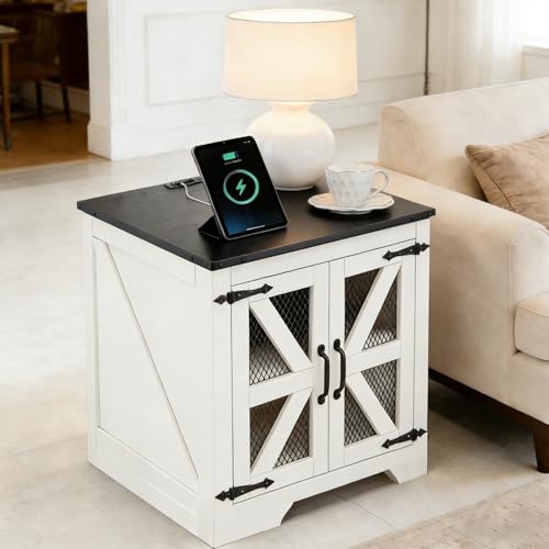 Farmhouse End Table Set with Charging Station