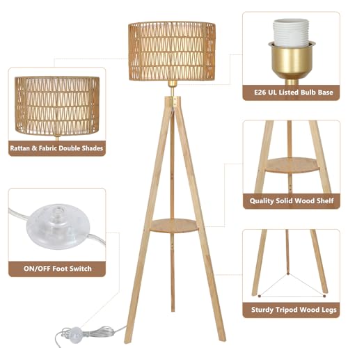 Oak Wood Tripod Floor Lamps for Living Room