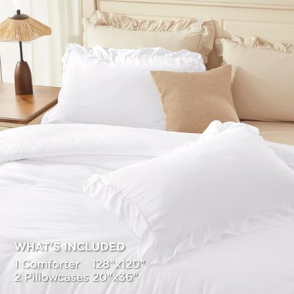 White Super King Plus Ruffle Comforter Set
