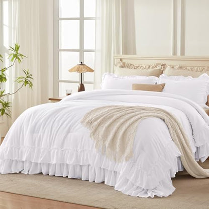 White Twin XL Ruffle Comforter Set