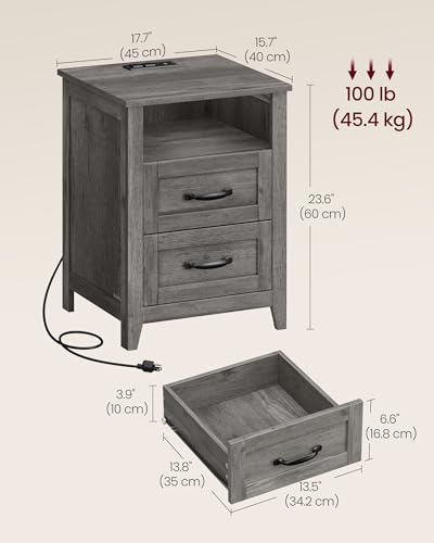 Set of 2 Nightstands with 2 Drawers and Charging Station (2 Count)