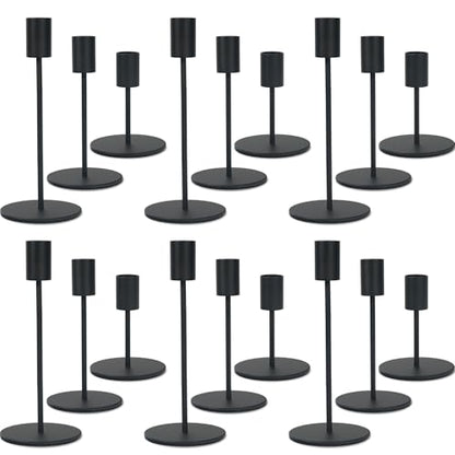 Black Candlestick Holders Bulk for Taper Candles Decorative Metal Candelabra Candle Holders Fit 0.8 Inch Diameter Candles Gold Taper Candle Stands for Wedding Home Party Table Decor (18 Count)