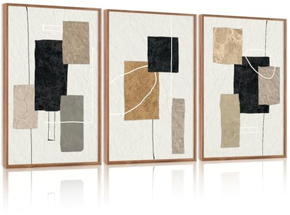 KAlRNE Neutral Abstract Wall Art Beige Block Lines Prints Set (3 Count)