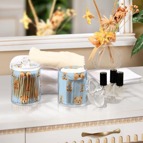 2 Pack Qtip Holder Organizer Dispenser Cute Bears Bathroom Storage Canister Cotton Ball Holder Container for Cotton Pads (2 Count)