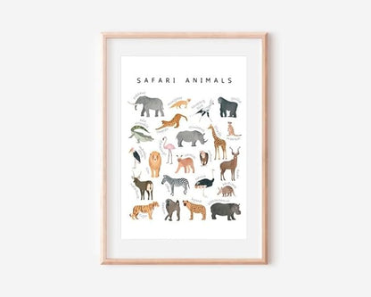 OZCONO Safari Animals Poster, Educational Jungle Chart for Kids, Playful Nursery Wall Decor, Montessori Learning, Homeschool Wildlife (Unframed) (27x40)