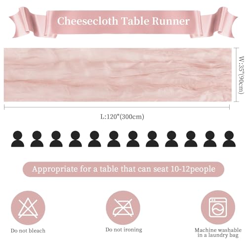 Dusty Pink Cheesecloth Table Runner 35×120Inch Fall Boho Wedding Home Decor