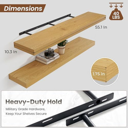 Floating Shelves 55.1" W x 10.3" D Oak Set of 1
