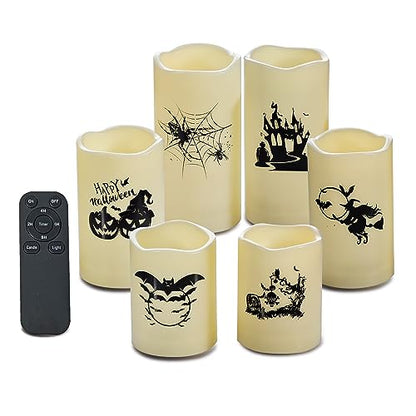 Halloween Outdoor Battery Operated Flameless LED Candles Remote Timer 6 PCS