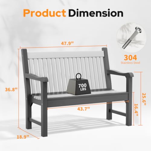 2 Person Outdoor Bench with 700 Lbs Weight Capacity