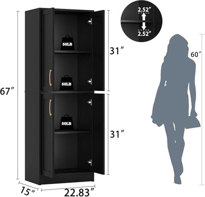 Pantry Kitchen Pantry Cabinet with 4 Doors and Adjustable Shelves