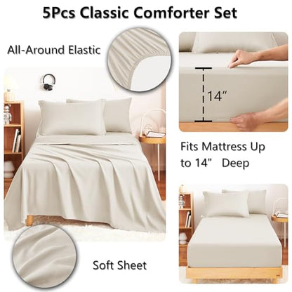 Twin XL Comforter Set with Sheets Beige