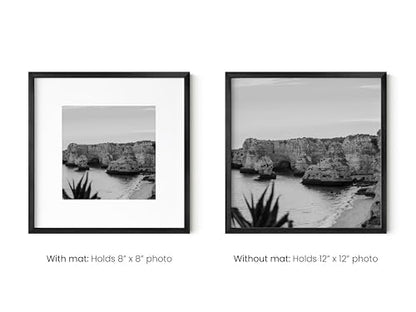 12x12 Black Metal Picture Frame Matted to 8x8