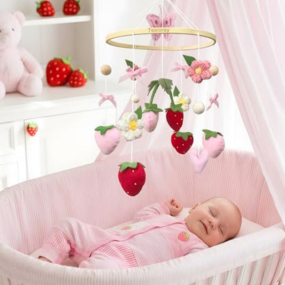 Strawberry Baby Crib Mobile for Girls Pink Bow Nursery Decor