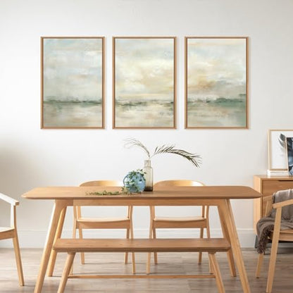 Large Abstract Green Gray Pastel Framed Canvas Wall Art