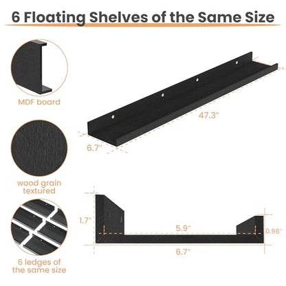 Floating Shelves for Wall Decor and Storage (6 Count)