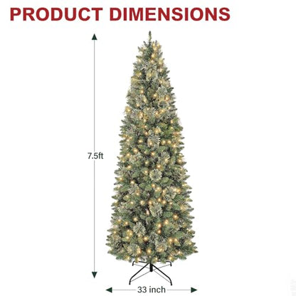7.5 ft Slim Prelit Christmas Tree with Pine Needle