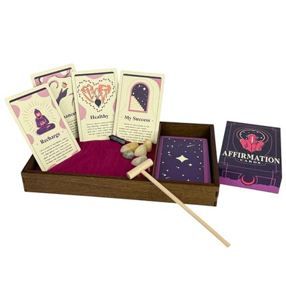 Wooden Zen Garden with Daily Affirmation Cards for Women and Men