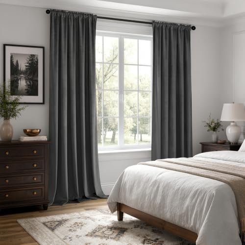 Grey Blackout Velvet Curtains Drapes 84 Inch Long 52"x84" Bedroom (2 Count)