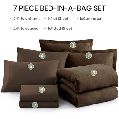 Queen Comforter Set 7 Pieces Chocolate Brown Bed in a Bag