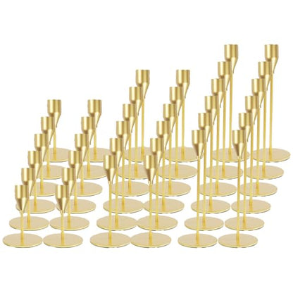 Matte Gold Candle Holders Bulk Painted Gold Metal Candlesticks Fit 0.8 Inch Taper Candles Decorative Metal Candelabra for Wedding Home Holiday Anniversary Party Dinning Table Decors (36 Count)