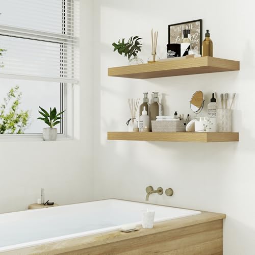 12" Deep Oak Floating Shelves