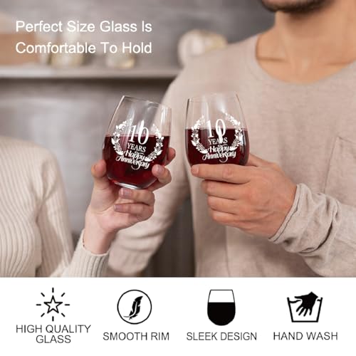 10 Years Happy Anniversary Wine Glass Set of 2