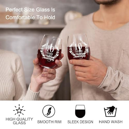 10 Years Happy Anniversary Wine Glass Set of 2
