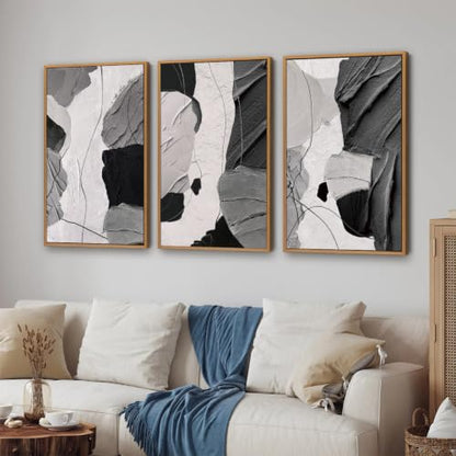 Large Black and White Abstract Framed Canvas Wall Art Set