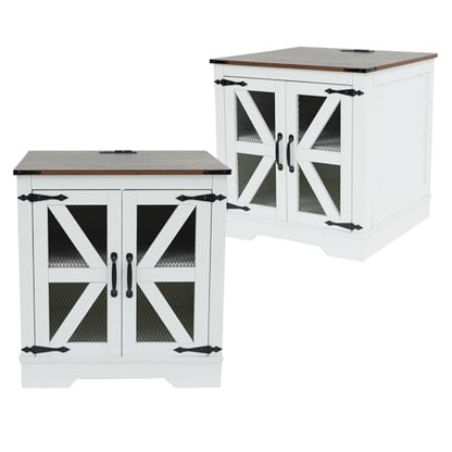 Farmhouse End Table Set with Charging Station Set of 2