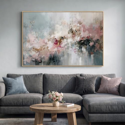 Extra Large Framed Pink Floral Abstract Wall Art for Living Room