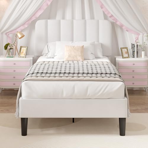 Twin Size Bed Frame with Upholstered Headboard