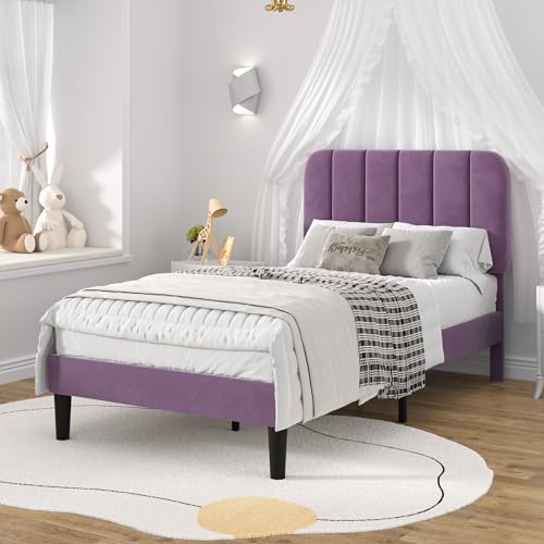 Twin Size Bed Frame with Upholstered Headboard